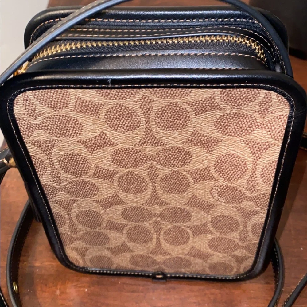 Coach Signature Canvas Crossbody Bag in Tan and Black